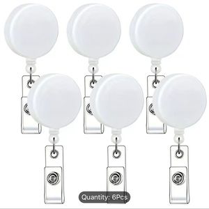 6pcs Cute White Badge Reel Retractable Badge Holders ID Card Holders